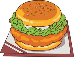mano dibujar pollo hamburguesa comida ilustración vector