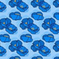 Blue Poppies Seamless Pattern. Floral pattern in cartoon style for cover, print design. Vector illustration. Vector illustration