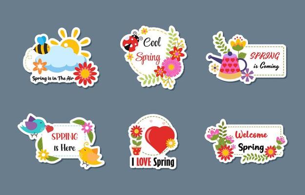 Spring Sticker Collection with Flat Color Concept