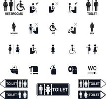 Toilet line icon set. WC sign. Men,women,mother with baby and handicap symbol. Restroom for male, female, transgender, disabled. Vector graphics