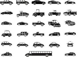 Car Type and Model Objects icons Set . Vector black illustration isolated on white background with shadow. Variants of automobile body silhouette for web.