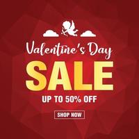 Valentines day sale banner design with 50 percent off discount on a polygonal mosaic background vector