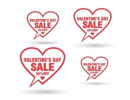 Valentines day sale bubble heart tag set. Sale 25, 35, 45, 55 percent off discount vector