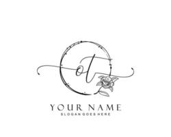 Initial OT beauty monogram and elegant logo design, handwriting logo of initial signature, wedding, fashion, floral and botanical with creative template. vector