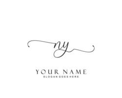 Initial NY beauty monogram and elegant logo design, handwriting logo of initial signature, wedding, fashion, floral and botanical with creative template. vector