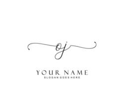 Initial OJ beauty monogram and elegant logo design, handwriting logo of initial signature, wedding, fashion, floral and botanical with creative template. vector