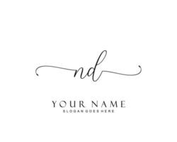 Initial ND beauty monogram and elegant logo design, handwriting logo of initial signature, wedding, fashion, floral and botanical with creative template. vector