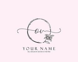 Initial OV beauty monogram and elegant logo design, handwriting logo of initial signature, wedding, fashion, floral and botanical with creative template. vector