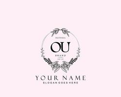 Initial OU beauty monogram and elegant logo design, handwriting logo of initial signature, wedding, fashion, floral and botanical with creative template. vector