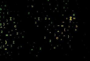 Fondo de vector verde oscuro, amarillo con símbolos de dígitos.