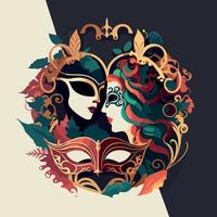 fictional characters stylishly dressed up for a masquerade wearing ornate Venetian masks vector