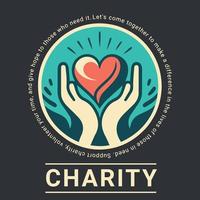 Charity logo flat template two open hands with a heart vector
