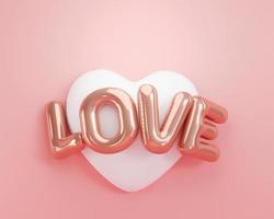 3d rendering. Letter L O V E white heart  on pink color background. for valentine day design photo