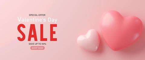 3d rendering.Valentines day sale with heart shaped balloons. Holiday illustration banner. for valentine and mother day design photo