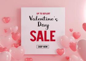 3d rendering.Valentines Day banner with heart shaped balloons. Holiday illustration banner. for valentine and mother day design photo