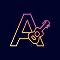 guitar music logo design brand letter A vector