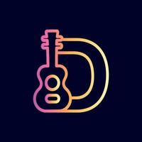 guitarra musica logo diseño marca letra d vector