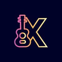 guitarra música logo diseño marca letra x vector