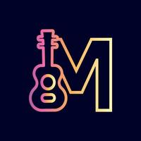 guitarra musica logo diseño marca letra m vector