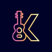 guitarra música logo diseño marca letra k vector