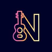 guitar music logo design brand letter N vector