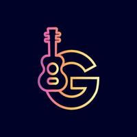 guitarra música logo diseño marca letra g vector