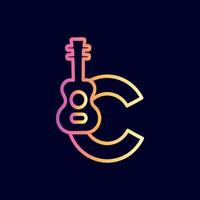 guitarra música logo diseño marca letra c vector