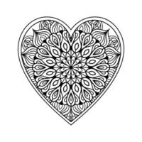 Heart mandala coloring page for adult, heart with floral mandala pattern art, heart shaped mandala floral pattern for coloring page, hand drawn heart floral mandala doodle for coloring book vector