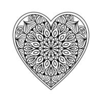 página para colorear de mandala de corazón para adultos, corazón con arte de patrón de mandala floral, patrón floral de mandala en forma de corazón para colorear página, garabato de mandala floral de corazón dibujado a mano para libro de colorear vector