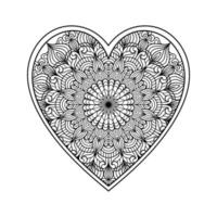 Heart mandala coloring page for adult, heart with floral mandala pattern art, heart shaped mandala floral pattern for coloring page, hand drawn heart floral mandala doodle for coloring book vector