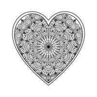 página para colorear de mandala de corazón para adultos, corazón con arte de patrón de mandala floral, patrón floral de mandala en forma de corazón para colorear página, garabato de mandala floral de corazón dibujado a mano para libro de colorear vector