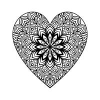 patrón floral de mandala en forma de corazón para colorear libro, corazón con patrón de mandala floral, garabato de mandala floral de corazón dibujado a mano, página de color de mandala de corazón para adultos vector