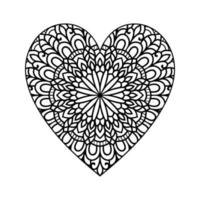 patrón floral de mandala en forma de corazón para colorear libro, corazón con patrón de mandala floral, garabato de mandala floral de corazón dibujado a mano, página de color de mandala de corazón para adultos vector