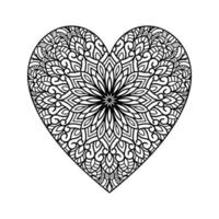 Heart shaped mandala floral pattern for coloring book, heart with floral mandala pattern, hand drawn heart floral mandala doodle, heart mandala coloring page for adult vector