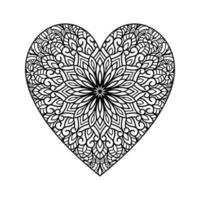 patrón floral de mandala en forma de corazón para colorear libro, corazón con patrón de mandala floral, garabato de mandala floral de corazón dibujado a mano, página de color de mandala de corazón para adultos vector