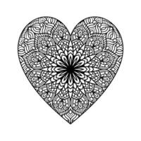 patrón floral de mandala en forma de corazón para colorear libro, corazón con patrón de mandala floral, garabato de mandala floral de corazón dibujado a mano, página de color de mandala de corazón para adultos vector