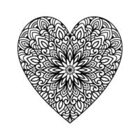 patrón floral de mandala en forma de corazón para colorear libro, corazón con patrón de mandala floral, garabato de mandala floral de corazón dibujado a mano, página de color de mandala de corazón para adultos vector