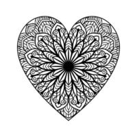 patrón floral de mandala en forma de corazón para colorear libro, corazón con patrón de mandala floral, garabato de mandala floral de corazón dibujado a mano, página de color de mandala de corazón para adultos vector