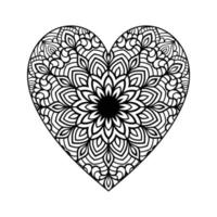 corazón con patrón de mandala floral, patrón floral de mandala en forma de corazón para colorear libro, garabato de mandala floral de corazón dibujado a mano, página de color de mandala de corazón para adultos vector