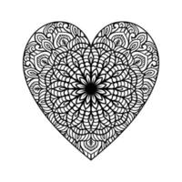 corazón con patrón de mandala floral, patrón floral de mandala en forma de corazón para colorear libro, garabato de mandala floral de corazón dibujado a mano, página de color de mandala de corazón para adultos vector