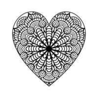 patrón floral de mandala en forma de corazón para colorear libro, corazón con patrón de mandala floral, garabato de mandala floral de corazón dibujado a mano, página de color de mandala de corazón para adultos vector