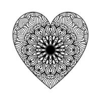 patrón floral de mandala en forma de corazón para colorear libro, corazón con patrón de mandala floral, garabato de mandala floral de corazón dibujado a mano, página de color de mandala de corazón para adultos vector