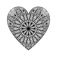 patrón floral de mandala en forma de corazón para colorear libro, corazón con patrón de mandala floral, garabato de mandala floral de corazón dibujado a mano, página de color de mandala de corazón para adultos vector