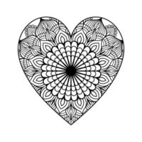 corazón con patrón de mandala floral, patrón floral de mandala en forma de corazón para colorear libro, garabato de mandala floral de corazón dibujado a mano, página de color de mandala de corazón para adultos vector