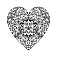 Heart with floral mandala pattern, heart shaped mandala floral pattern for coloring book, hand drawn heart floral mandala doodle, heart mandala coloring page for adult vector
