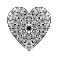 corazón con patrón de mandala floral, patrón floral de mandala en forma de corazón para colorear libro, garabato de mandala floral de corazón dibujado a mano, página de color de mandala de corazón para adultos vector