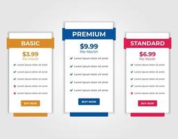 Modern web pricing table comparison chart list design template vector