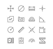 Set of measure related icons, radius, diameter, depth, axis, area and linear variety vectors. vector