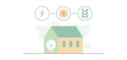 Sustainability energy consumption at home and green electricity power save horizontal concept flat vector illustration.