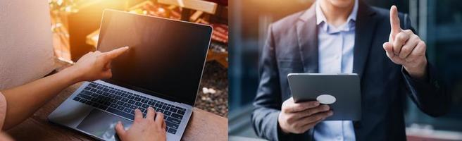 Businessman using mobile smart phone. Business global internet connection application technology and digital marketing, Financial and banking, Digital link tech, big data. photo